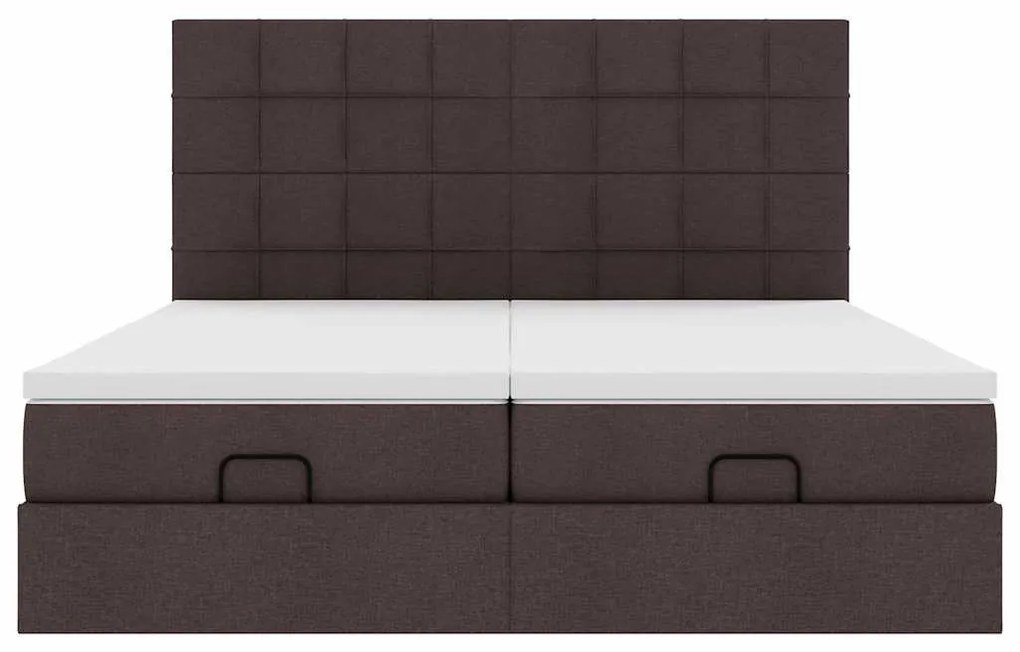 Estrutura de cama otomana com colchões tecido castanho escuro