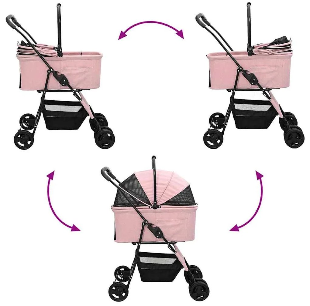Carrinho de Pet Dobrável Rosa 81 x 47 x 99 cm Tecido Oxford