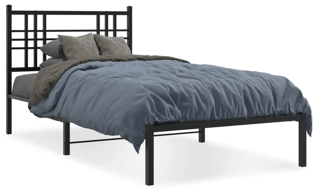 vidaXL Estrutura de cama com cabeceira 90x190 cm metal preto
