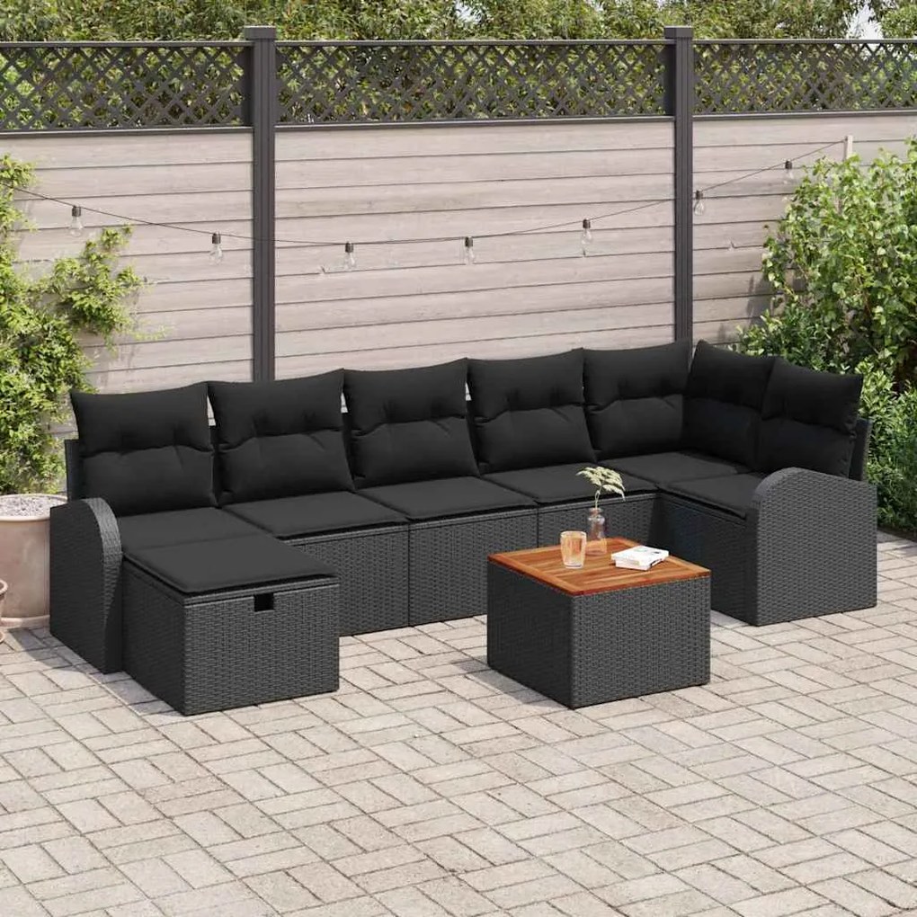 vidaXL Conjunto de Sofá de Jardim com almofada 8 pcs Preto vime PE
