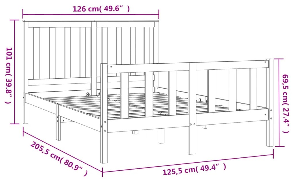 Estrutura de cama com cabeceira 120x200 cm pinho maciço