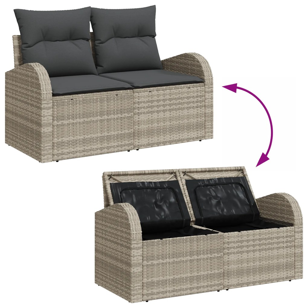 Conjunto de Sofá de Jardim de 5 Peças com Almofadas Cinza Claro Polyra