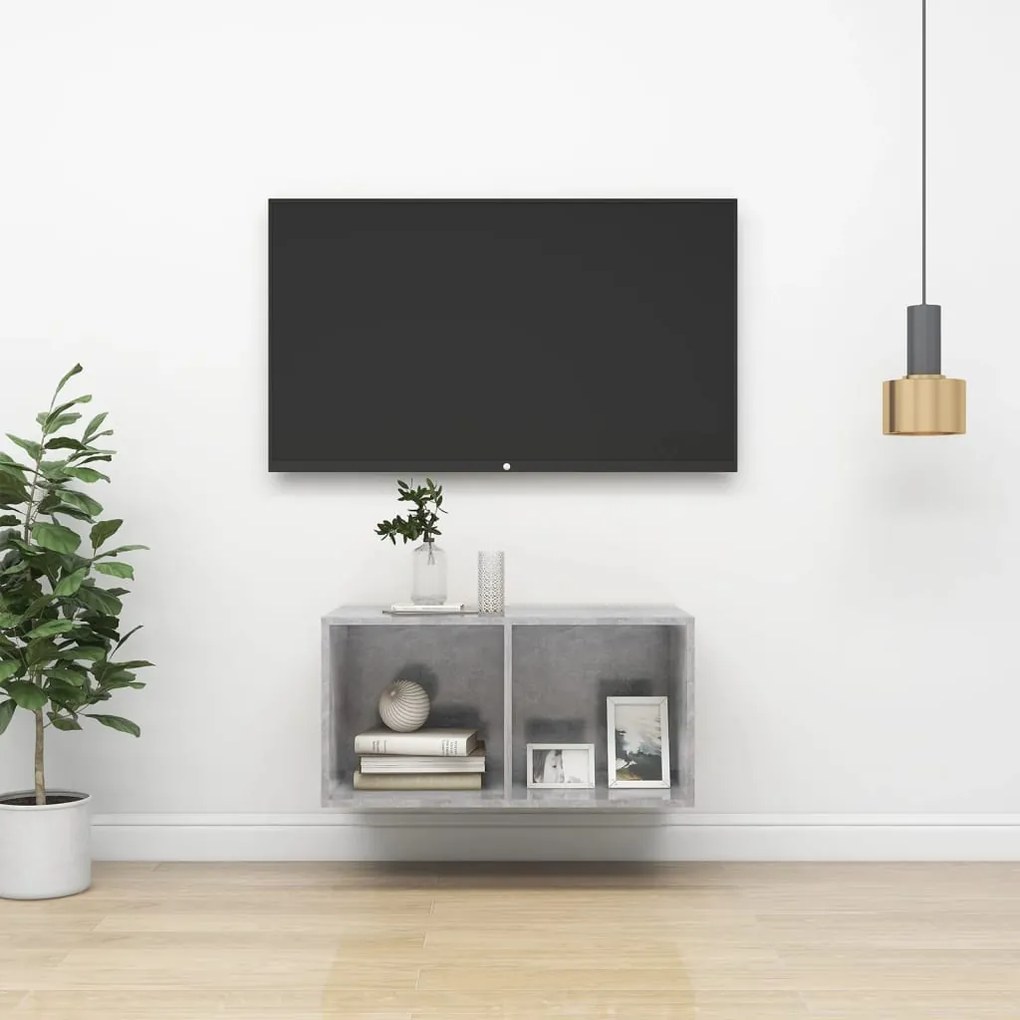 vidaXL Armário de parede para TV derivados de madeira cinza cimento