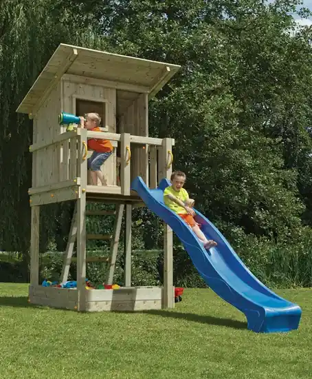 Parque Exterior infantil de madeira com escorrega Torre KIOSK Com Baloiço  Duplo 