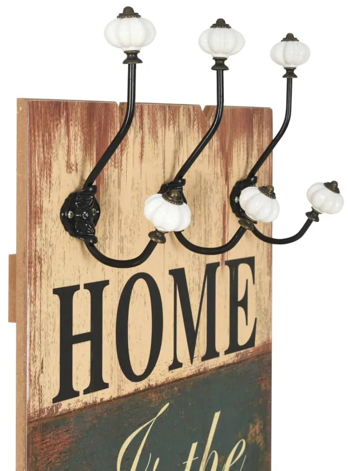 Bengaleiro de parede com 6 ganchos 120x40 cm HOME IS
