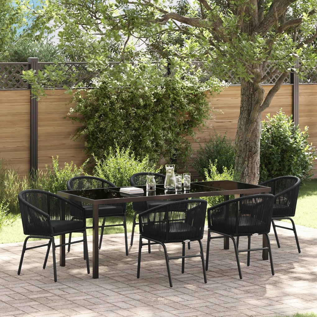 vidaXL Conjunto de Jantar de Jardim de 7 Peças - Rattan Poliéster Preto