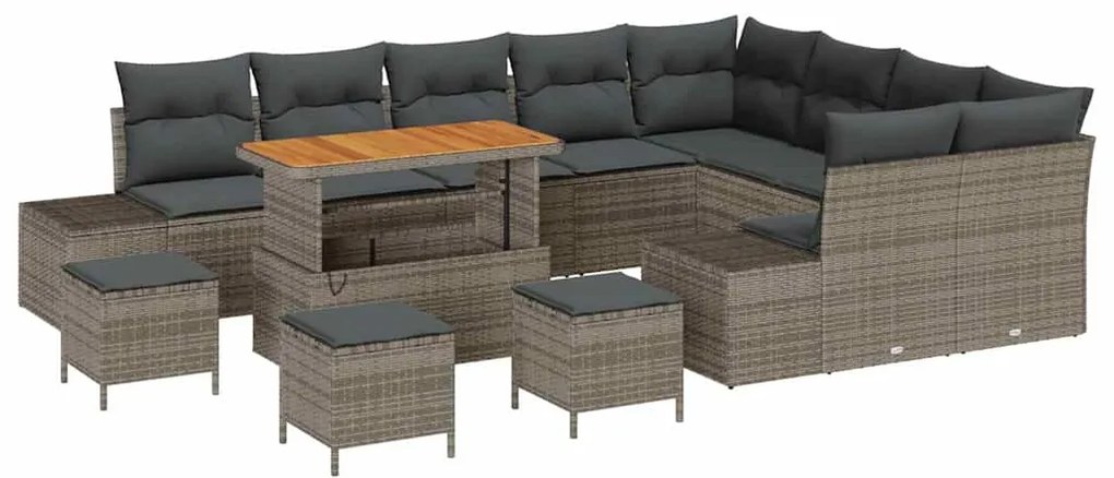 Conjunto de Sofá de Jardim vidaXL 13 Peças com Almofadas Cinza Rattan
