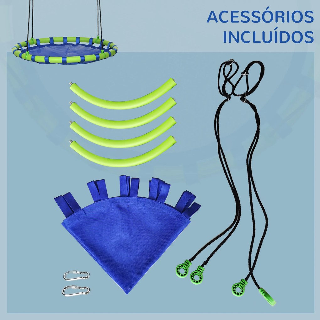Outsunny Baloiço Infantil Ninho com Altura Ajustável Baloiço Redondo para Crianças de 3-8 Anos Carga Máxima 150 kg para Exterior Ø100x120-180 cm Azul