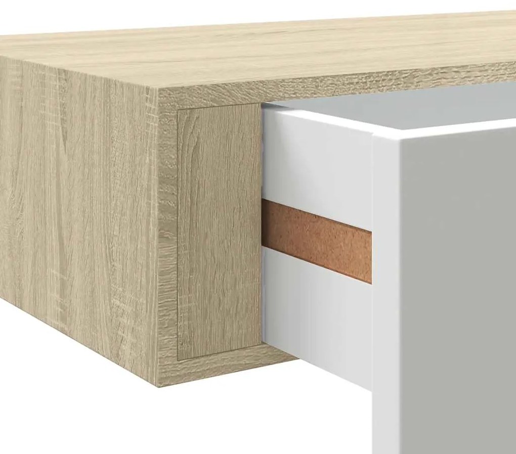 Prateleira de parede c/ gaveta MDF 40x23,5x10cm carvalho/branco