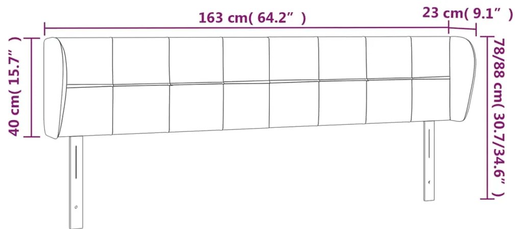 Cabeceira de cama c/ abas veludo 163x23x78/88 cm rosa