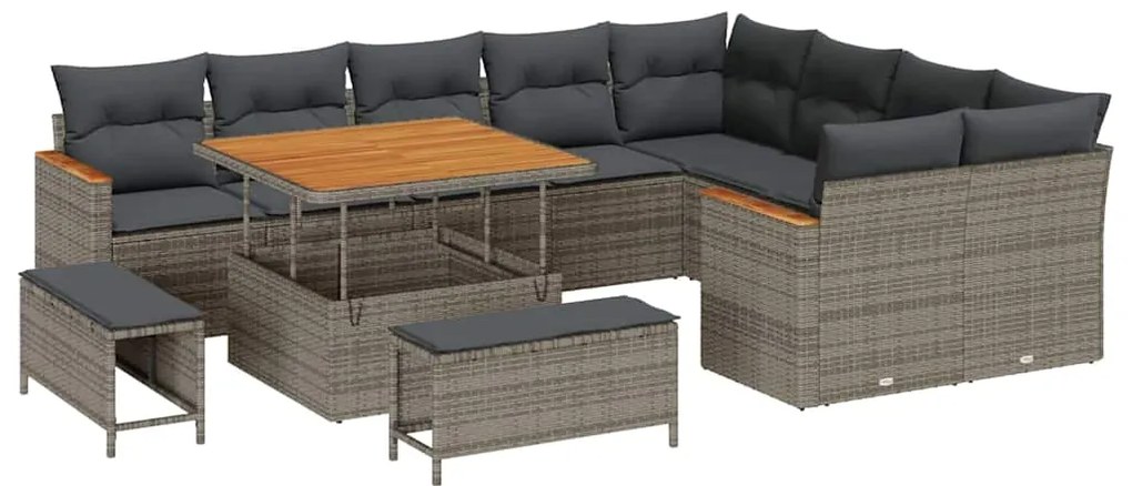 Conjunto de Sofá de Jardim vidaXL de 12 Peças com Almofadas Cinzento R