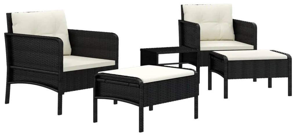 5 pcs conjunto lounge de jardim c/ almofadões vime PE preto