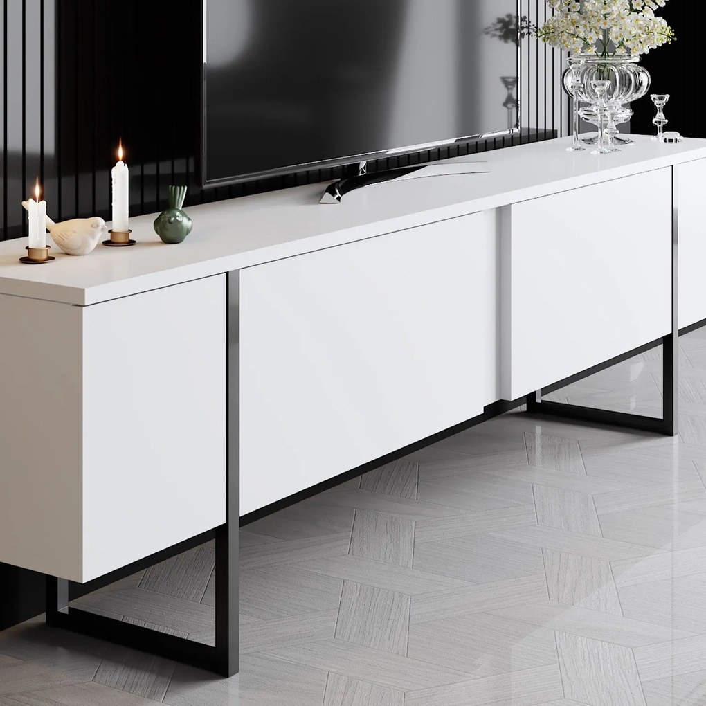 Conjunto de Mobiliário de Sala Luxe Set – Branco/Preto – Espessura 18