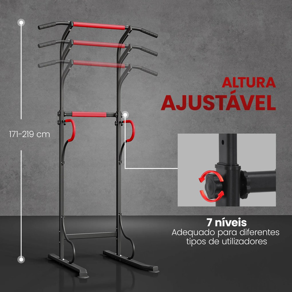 Barra de Elevações com Altura Ajustável Estação de Flexões Máquina de Elevações Multifuncional para Treino de Força 98x84x171-219 cm Preto