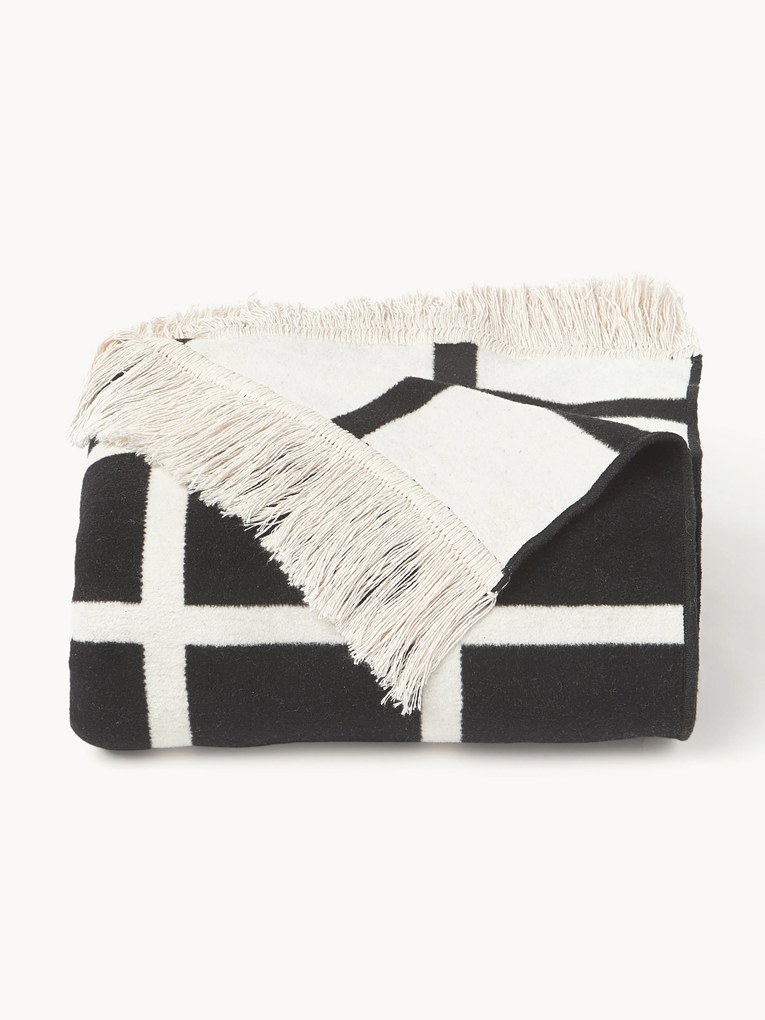 Manta reversível com padrão xadrez com franjas Edison