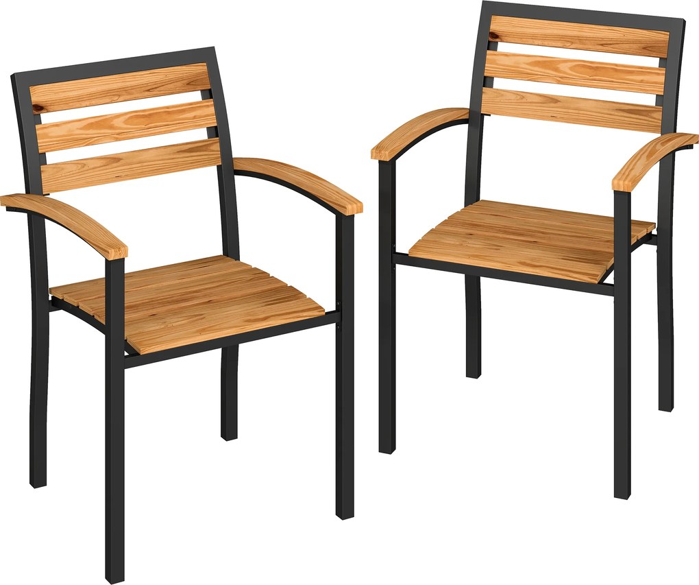 Outsunny Conjunto de 2 Cadeiras Empilháveis para Exterior em Madeira com Acabamento Natural. | Aosom Portugal