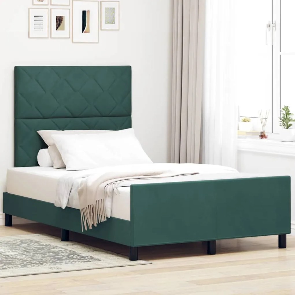 vidaXL Cama Box com cabeceira Verde Escuro 120 x 200 cm Veludo