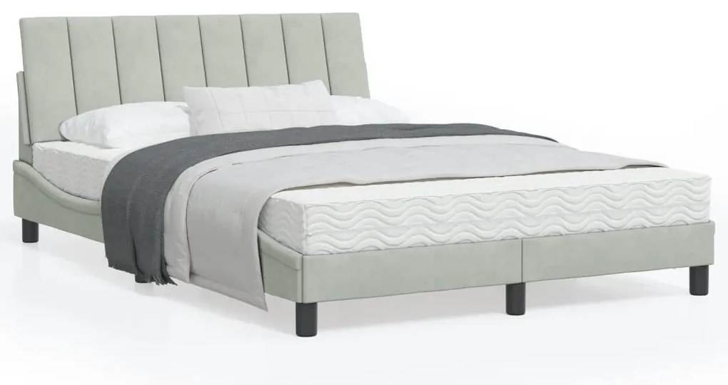vidaXL Cama com colchão 120x200 cm veludo cinzento-claro