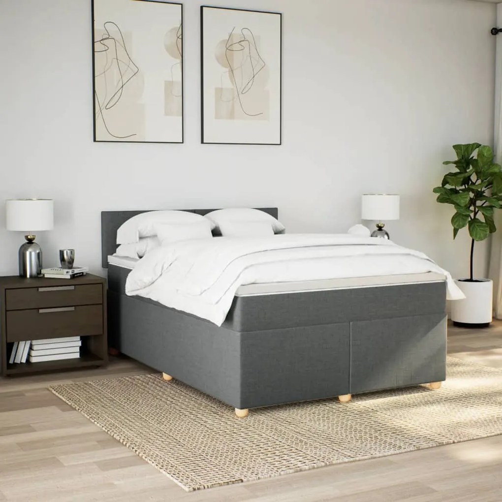 Cama com molas/colchão 140x190 cm tecido cinzento-escuro