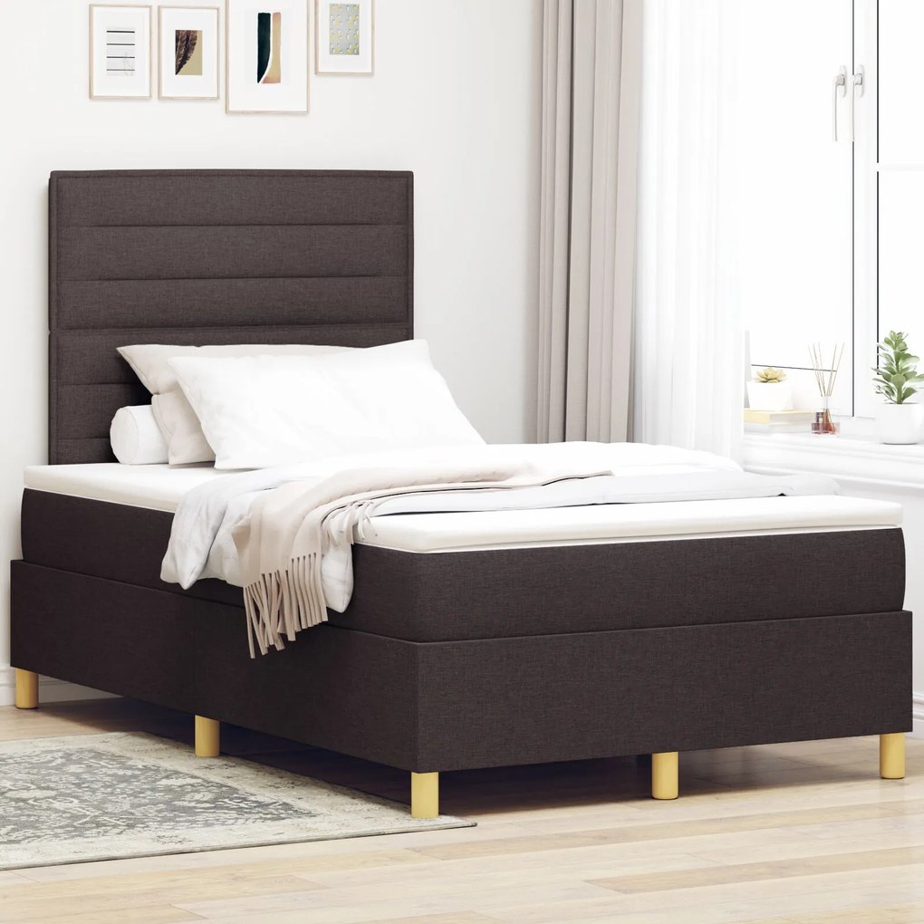 Cama Box com Colchão & LED Castanho Escuro 120x190 cm Tecido