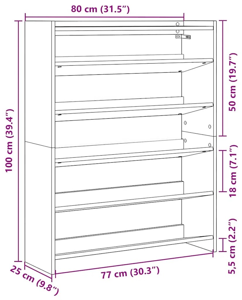 Sapateira 80x25x100 cm derivados de madeira cinzento sonoma