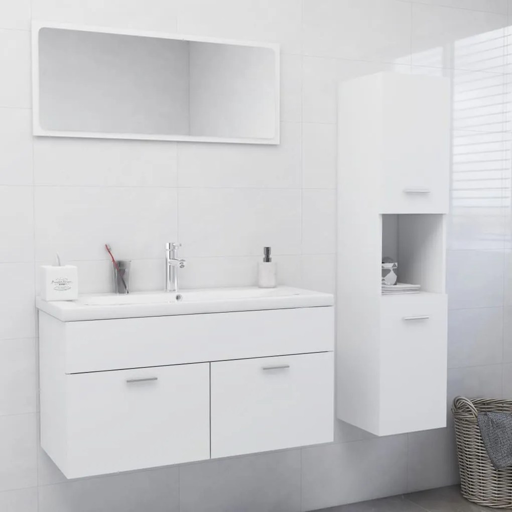 vidaXL Conjunto de móveis de casa de banho derivados de madeira branco