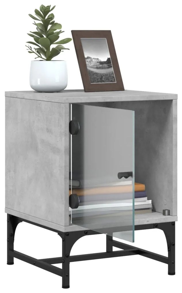 Mesa cabeceira c/ porta vidro 2 pcs 35x37x50cm cinzento cimento
