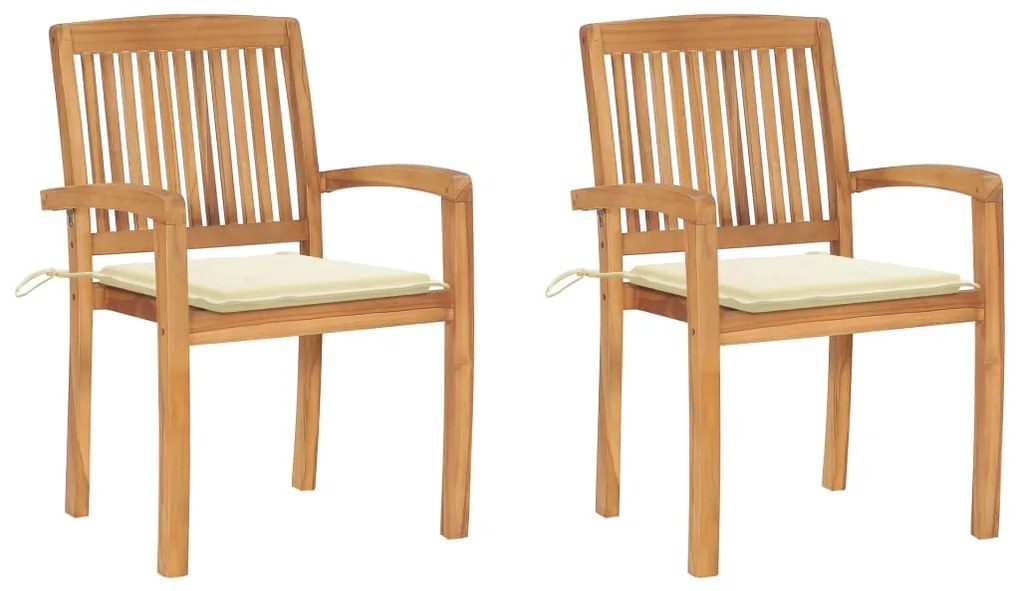 vidaXL Cadeiras de jardim c/ almofadões cor creme 2 pcs teca maciça