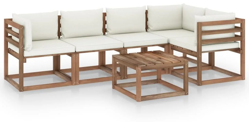 6 pcs conjunto lounge de paletes c/ almofadões pinho impregnado