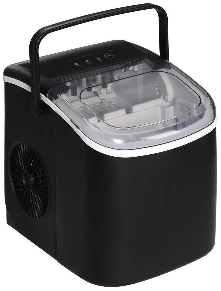 HOMCOM Máquina de Fazer Gelo Silenciosa 12 kg em 24 Horas 9 Cubos em 6-12 Minutos Depósito de Água 1,3 L 22,2x29,4x29 cm Preto