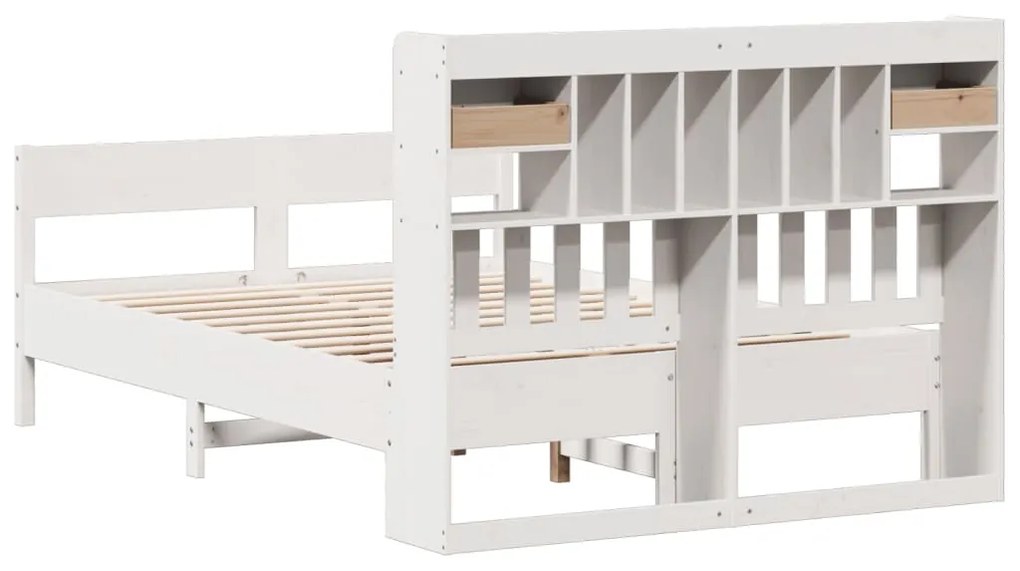 Cama com estante sem colchão 140x190 cm pinho maciço branco