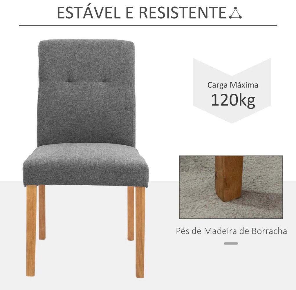 Conjunto de 2 Cadeiras de Sala de Jantar com Encosto Alto Assento Acolchoado e Estofados Tecido Transpirável com Tato de Linho 50x62x96cm Cinza