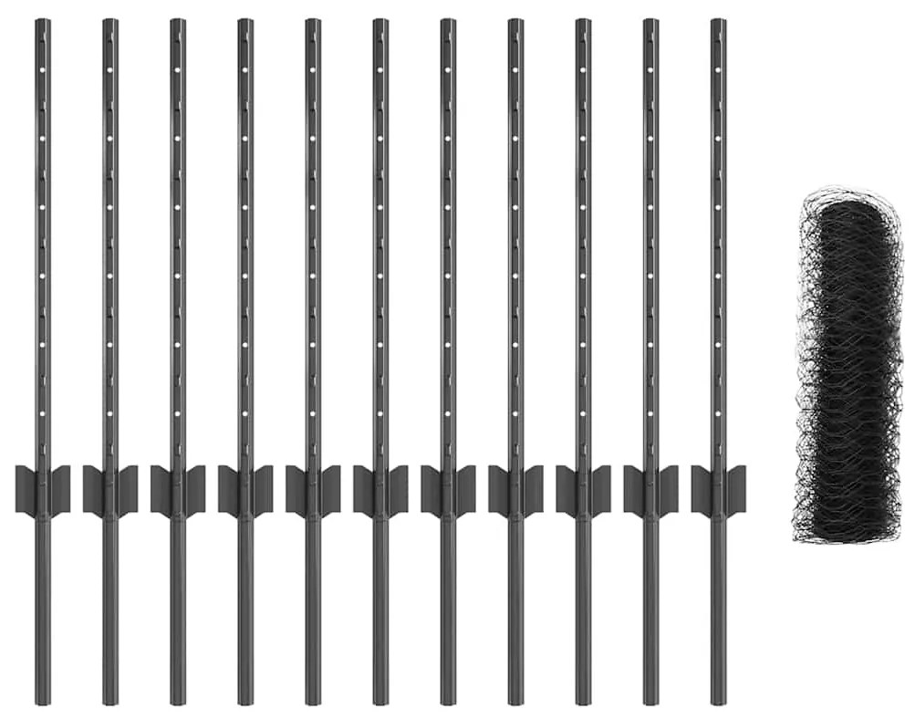 Postes de Cerca vidaXL 11 pcs U-Channel Cinza 60 cm Aço