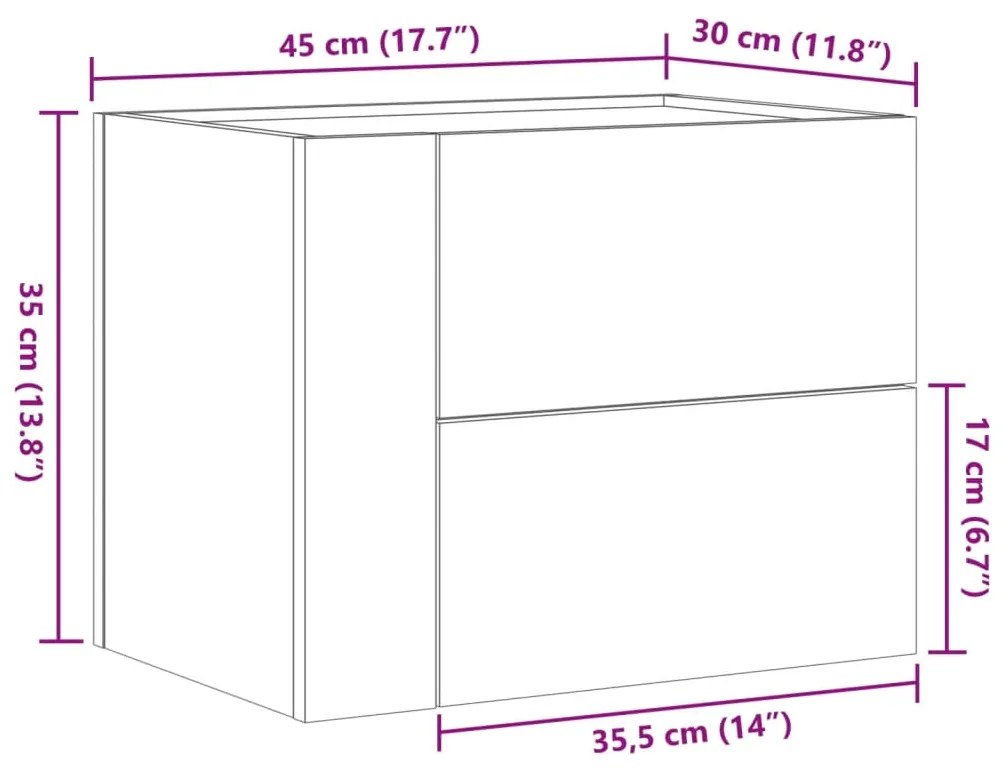 Mesa de cabeceira de parede 45x30x35 cm carvalho sonoma