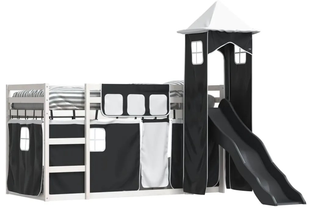 Beliche com escorrega e cortinas 80x200 cm branco e preto