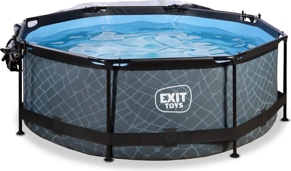 Piscina redonda Stone ø244x76cm com bomba de filtragem e cobertura - cinzenta