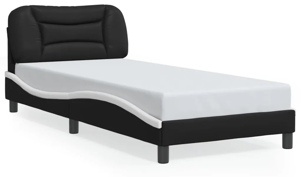 Estrutura cama c/ luz LED 90x190 cm couro artif. preto/branco