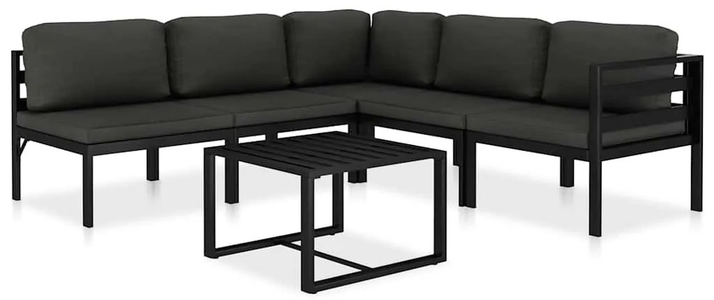 6 pcs conjunto lounge jardim com almofadões alumínio antracite