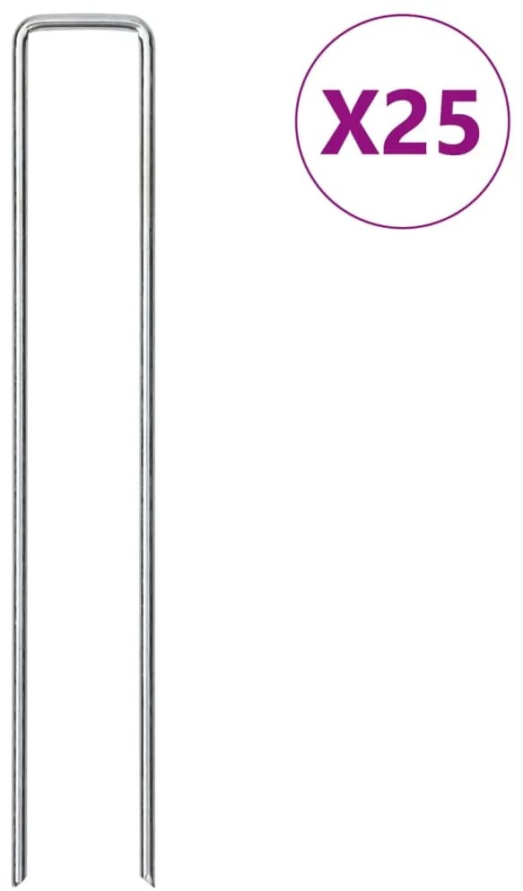 vidaXL Estacas de chão em forma de U 25 pcs 20x4 cm aço galvanizado