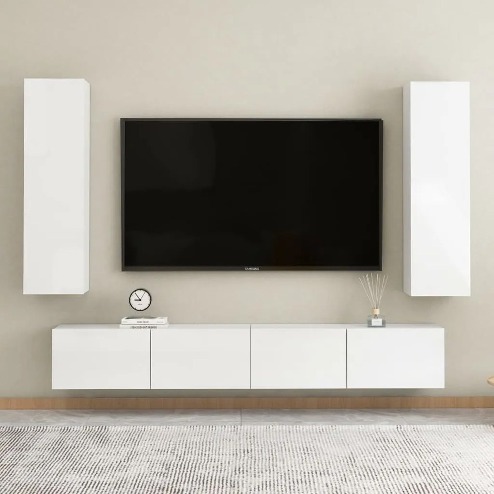 vidaXL 4 pcs conjunto móveis de TV derivados madeira branco brilhante