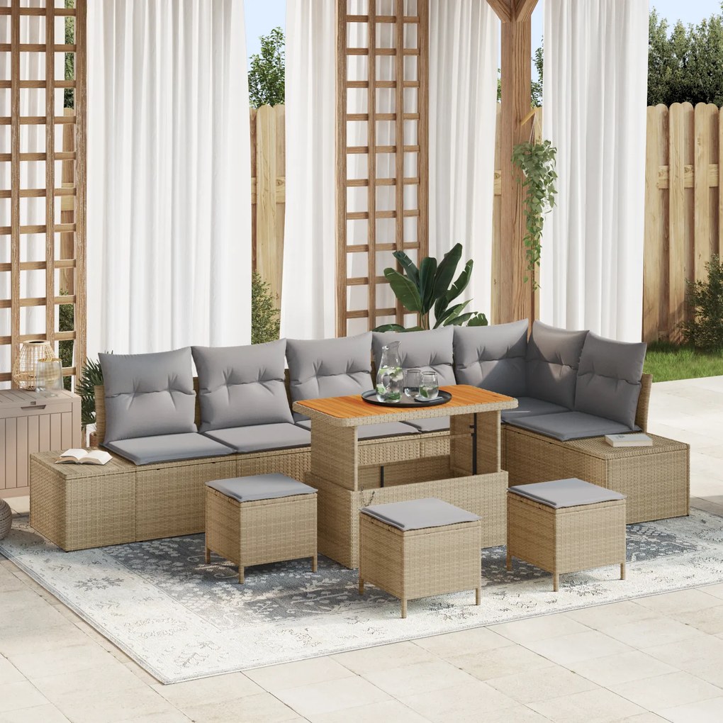 Conjunto de Sofá de Jardim vidaXL com Almofadas Bege Rattan Sintético