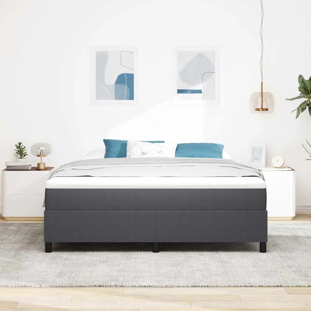 Cama Box com colchão cinza escuro, tamanho Super King, feita de tecido