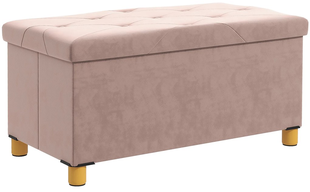 Banco de Armazenamento Dobrável Capacidade de 67 L  Estofado em Veludo Carga 120 kg 76x38x38 cm Rosa Claro