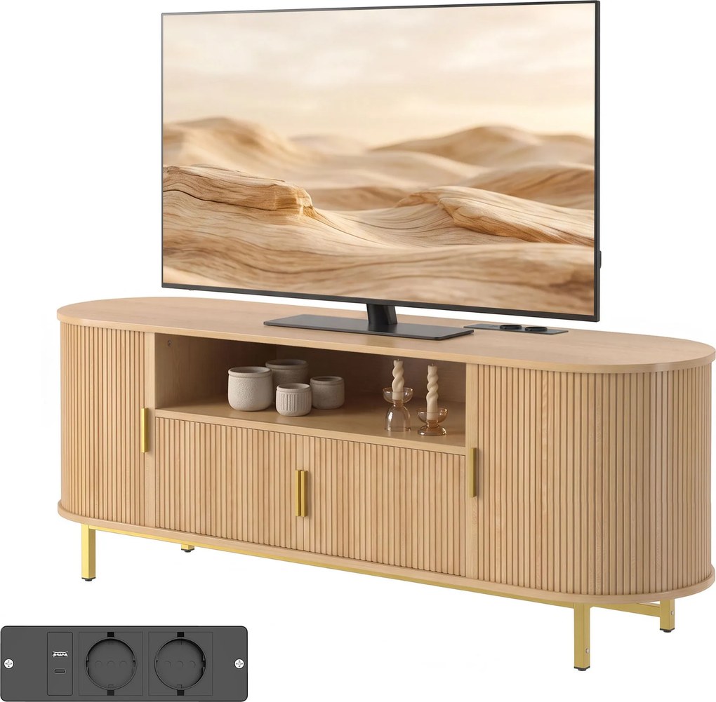 Móvel de TV, 140 x 40 x 55 cm, Tomadas Integradas, Cor Carvalho