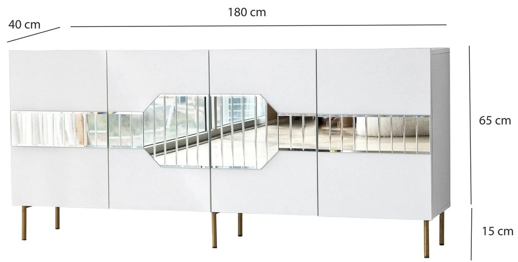 Console Milan – Branco/Dourado – 180 x 80 x 40 cm