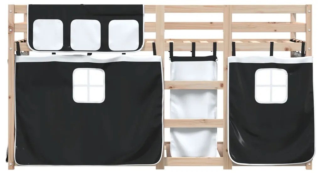 Beliche com cortinas 90x190 cm pinho maciço branco e preto