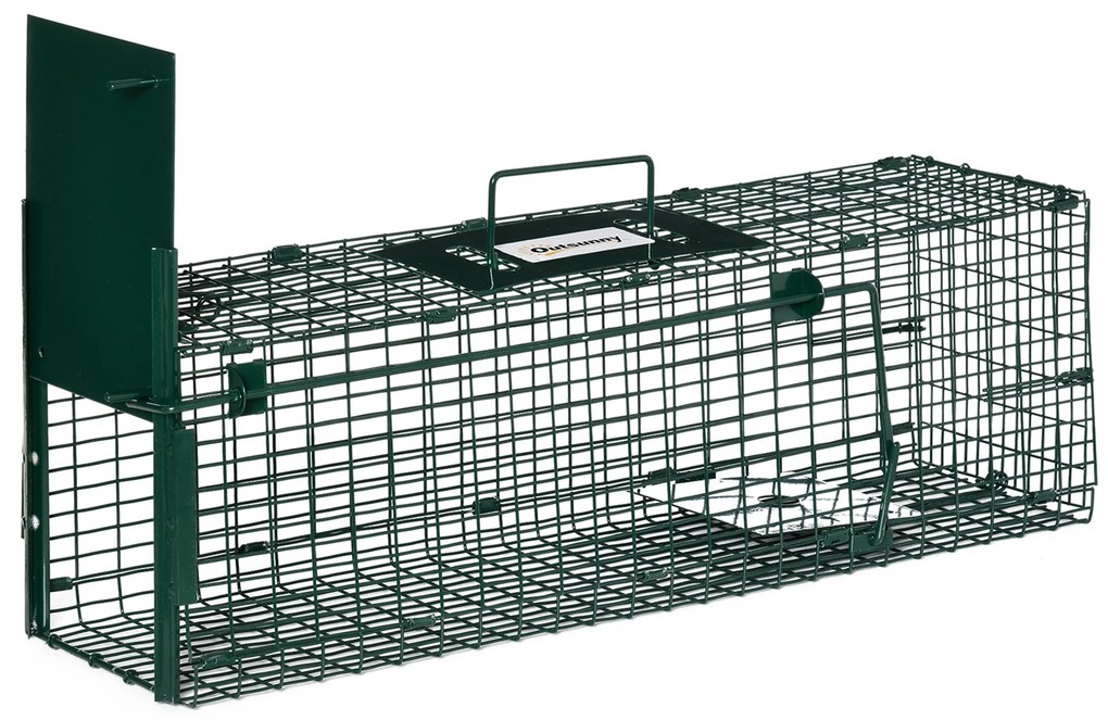 Outsunny Armadilha para Animais Vivos com Porta Gaiola de Captura com Alça de Transporte para Coelhos Raposas Pequenas 60x18x20cm Verde Escuro | Aosom Portugal