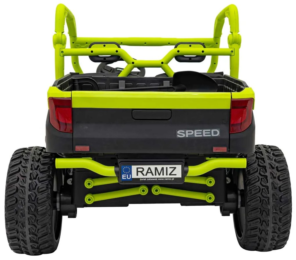 Carro elétrico para Crianças 2 Lugares Farmer Truck UTV Racing 24V 4x4 Rodas Espuma EVA, assento couro ecológico Verde