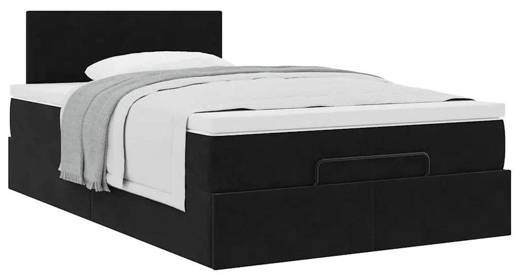 Cama otomana com colchão 120x190 cm veludo preto