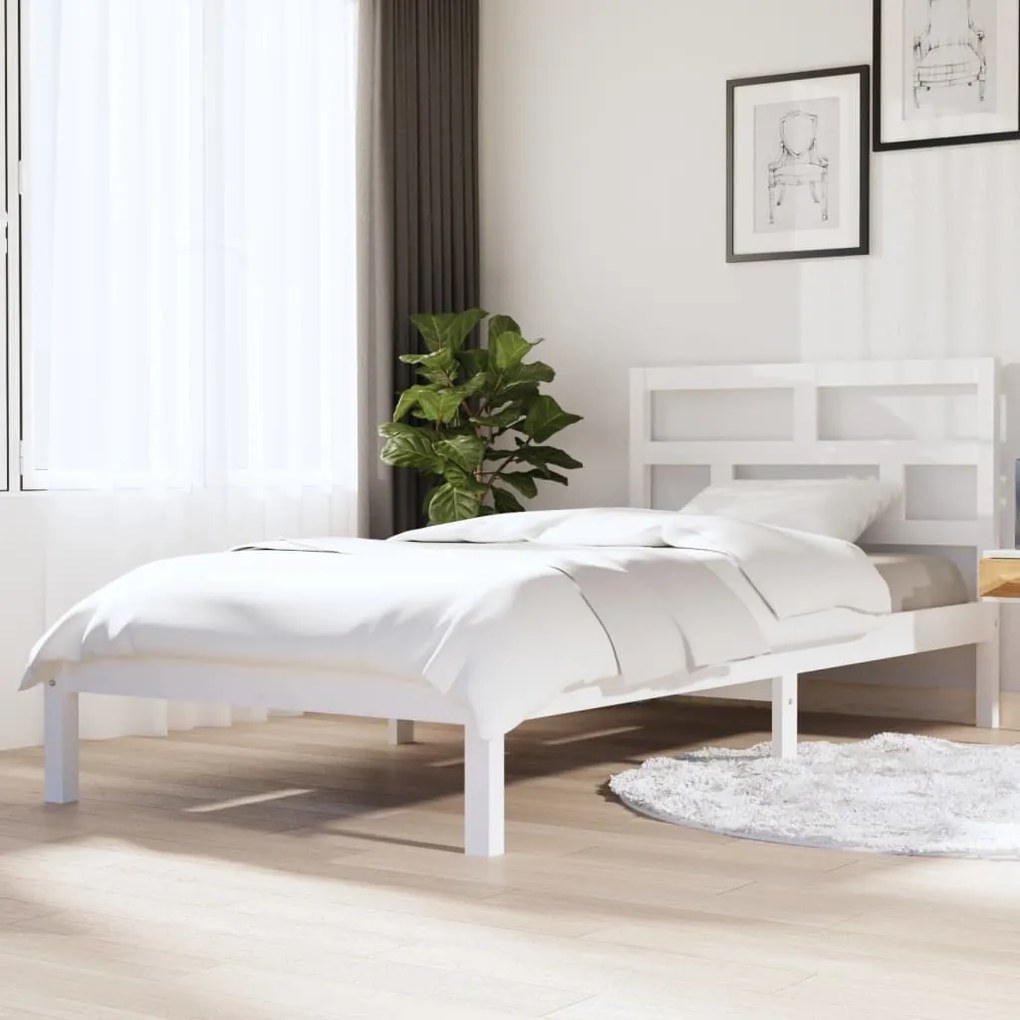 Estrutura de cama 100x200 cm pinho maciço branco